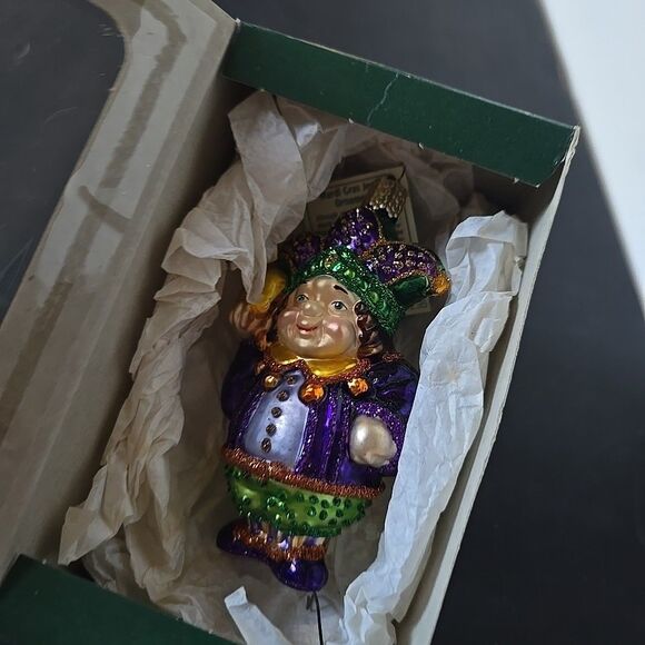 Old World Christmas Mardi Gras Jester Ornament Blown Glass New Orleans Box Tag - Picture 8 of 9